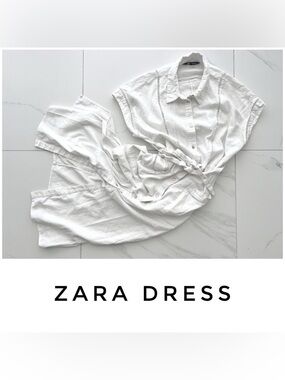Zara dress size Small cream linen belt tunic coverup midi